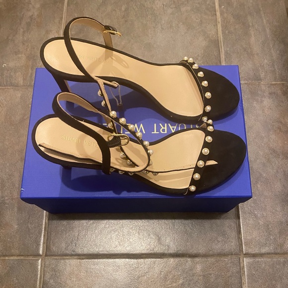Suede and Pearl-Embellished Heeled Sandals